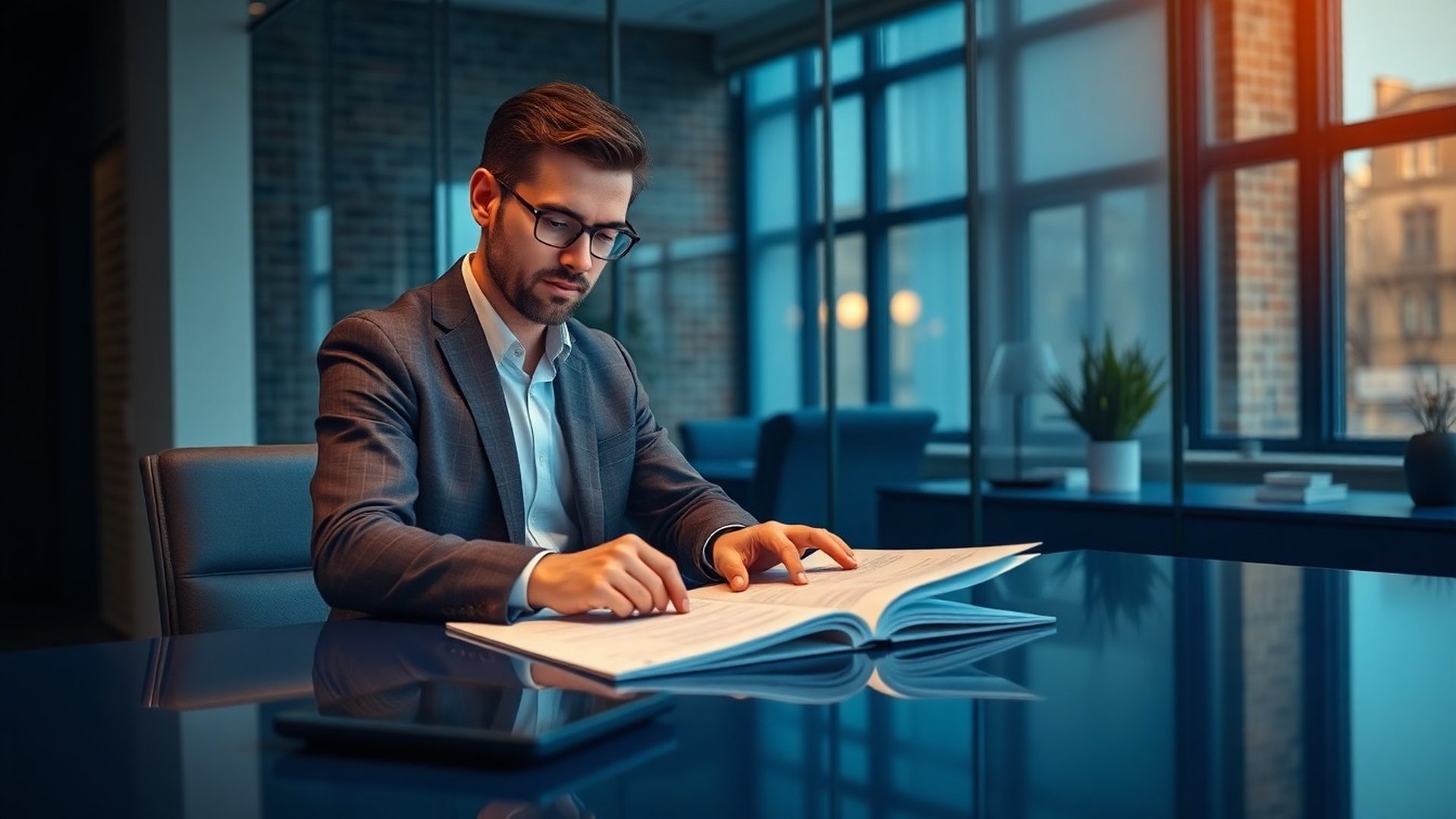 Doradca finansowy analizujący dokumenty w biurze Małego Atelier w Krakowie