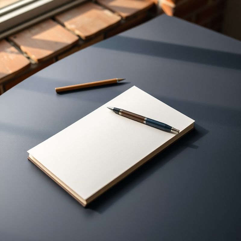 Zamknięty notes i pióro na biurku w spokojnym świetle